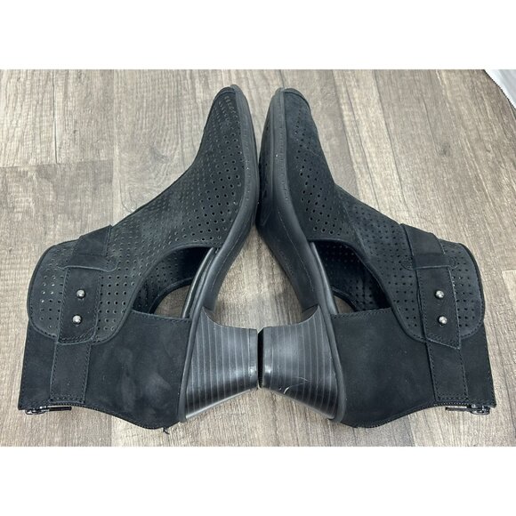 Earth Sandals Intrepid Black Leather Ankle Peep Toe Heels Shoes Womens Size 8.5B - Picture 9 of 13